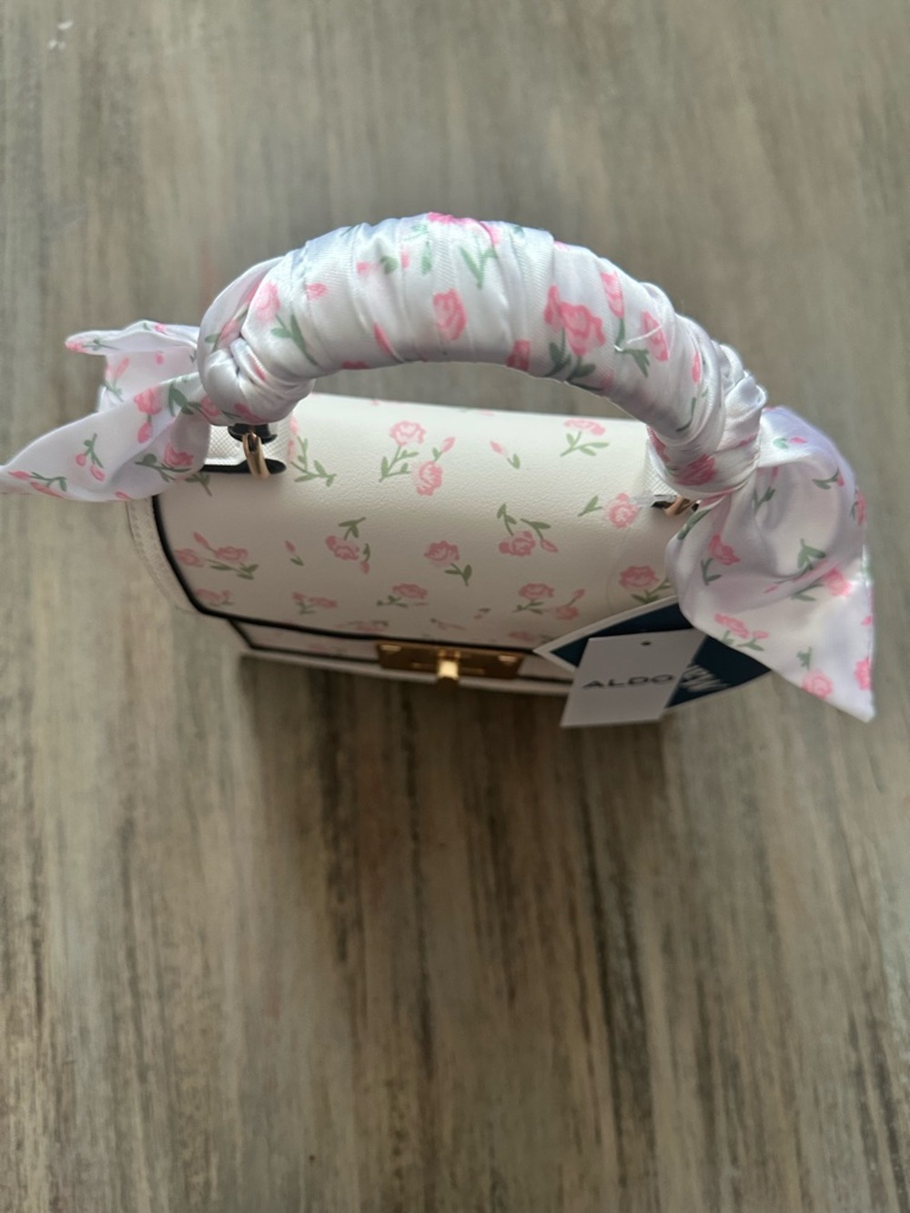 ALDO Mini Top-Handle Bag with Pink Floral & Crossbody strap - Picture 5 of 5